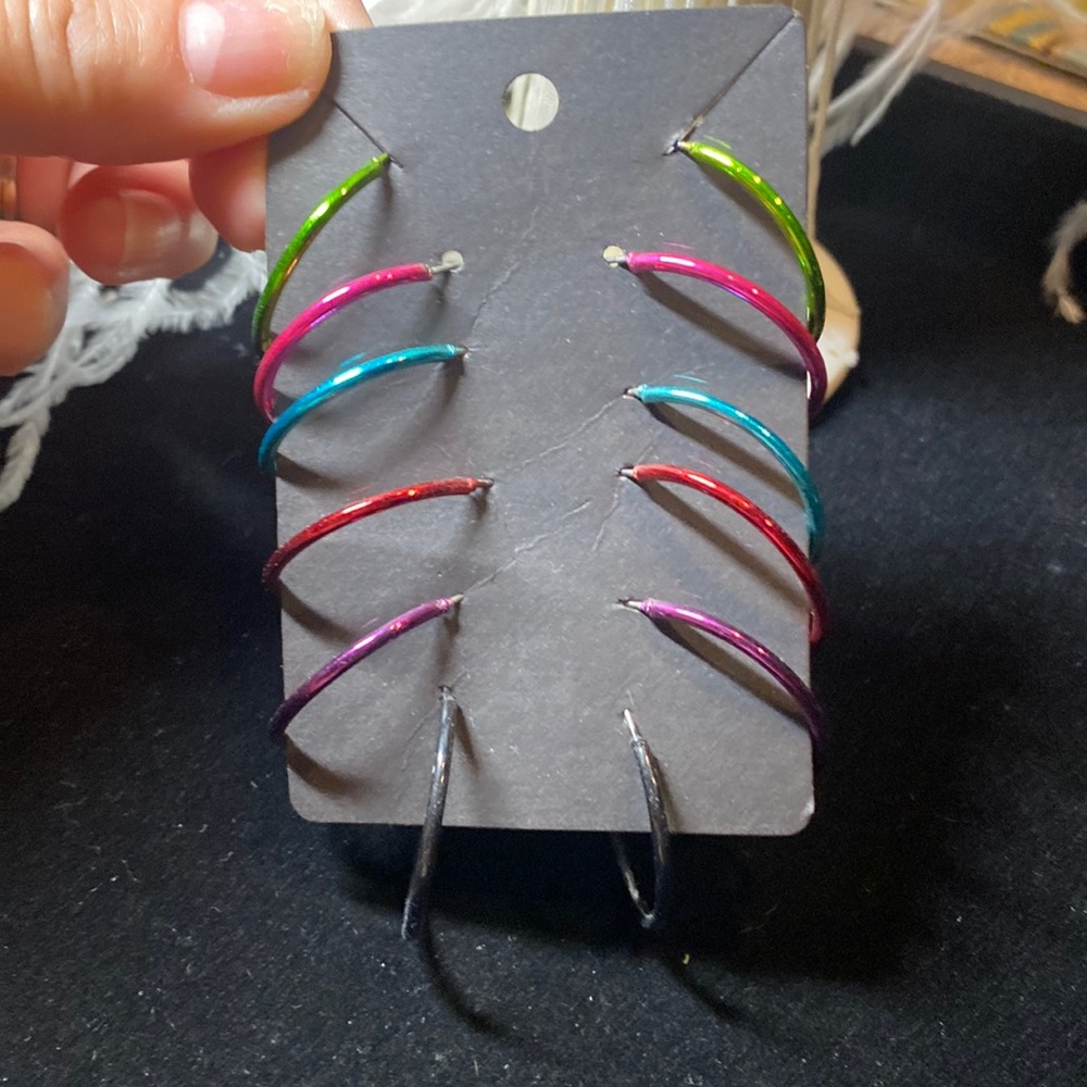 Hoops GALORE! 6 Pairs of Hoop Earrings Green, Red, Pink, Black, Purple, & Teal